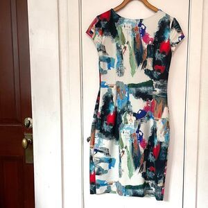 Joseph Ribkoff Abstract Multi Colored Pattern Sheath Dress